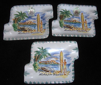 VINTAGE HAWAIIAN SCENE ASHTRAYS MADE IN GERMANY Ulmer Keramik #351 