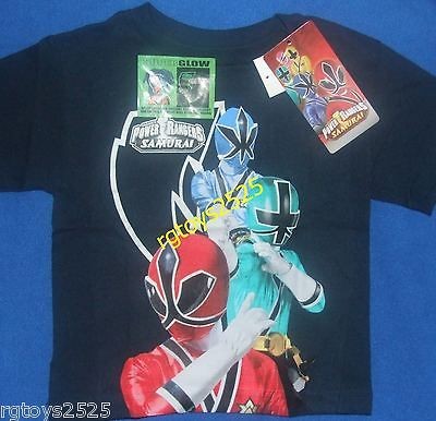 Power Rangers Samurai Red Blue Green T Shirt Size 4 Child New Glow in 