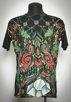 Mens Christian Audigier Ed Hardy Foil DIAMOND Black T Shirt XL