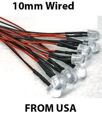 10mm Blue 200000mcd LED Bulbs Diodes with wire for 9V 12V 14V AC/DC 