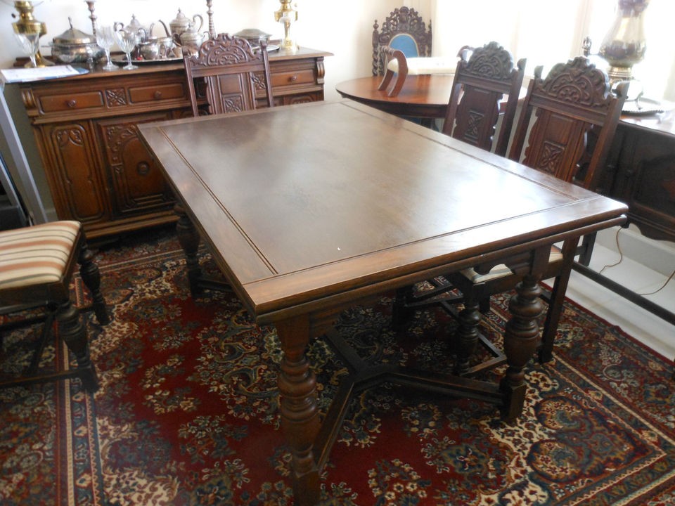 Antique Dining Room Set  Carved Oak 1920s