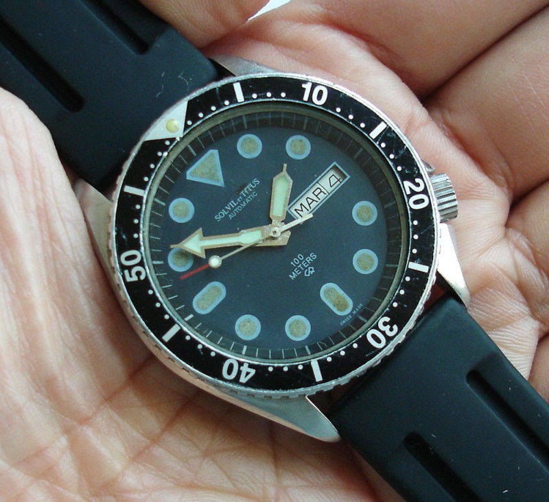 80s Solvil et Titus 100m Date Day Automatic Men Divers