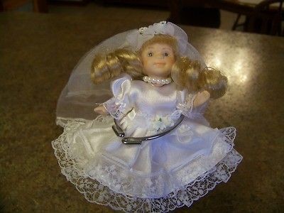 EC GANTZ PORCELIAN BRIDE DOLL, 4 TALL , VERY OLD, WELL TAKEN CARE OF