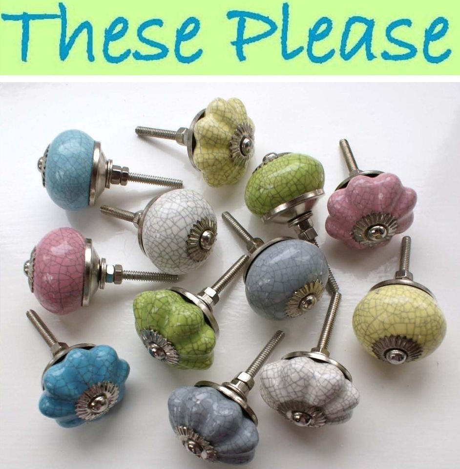 These Please Ceramic Crackle Door Knobs Handles Drawer Pink Grey Blue 