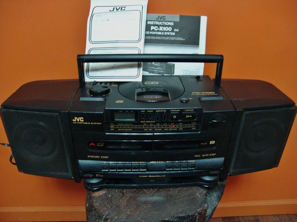 RARE JVC BOOMBOX CD AM FM DUAL CASSETTE PORTABLE PC X100