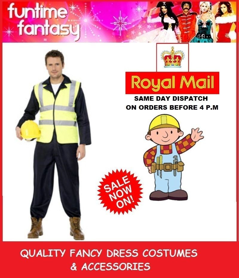   FANCY DRESS OUTFIT COSTUME BUILDER HI VIS VEST BOB THE BUILDERS DAD