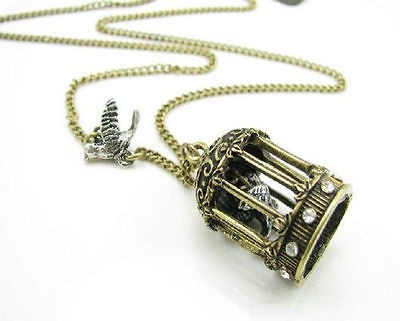 Carve wave bird cage fly pigeon Necklace Tag $26.99 X33