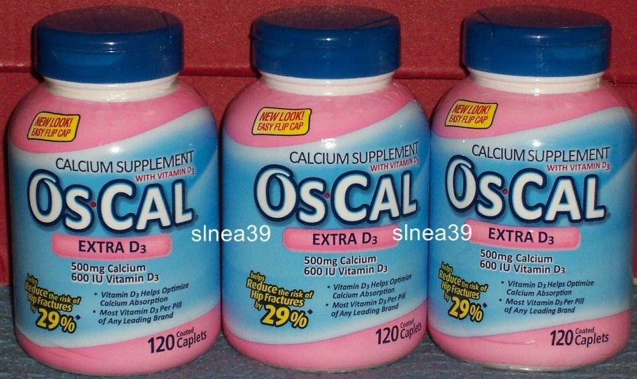 Lot 3 Bottles OSCAL Extra D3 500 mg Calcium 120 Ct Each (360) Expires 