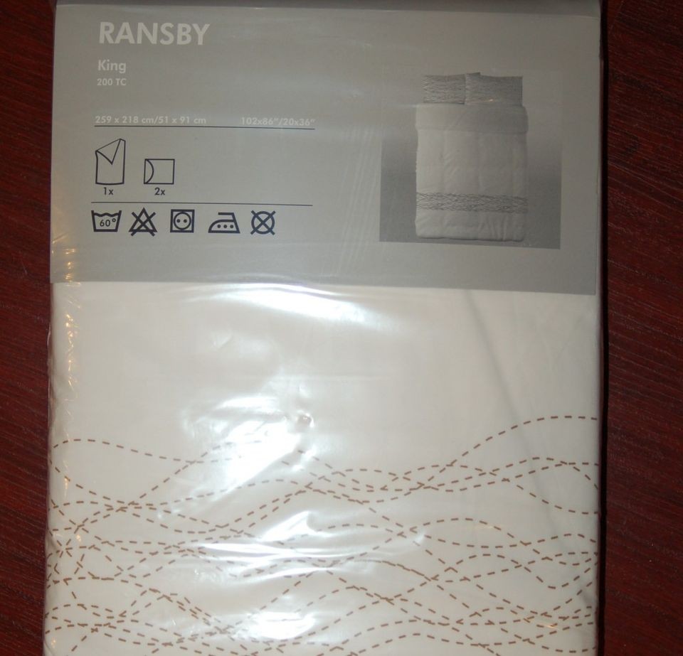 NIP Ikea Ransby Queen Duvet Cover Quilt Beige Floral 100% Cotton 300 