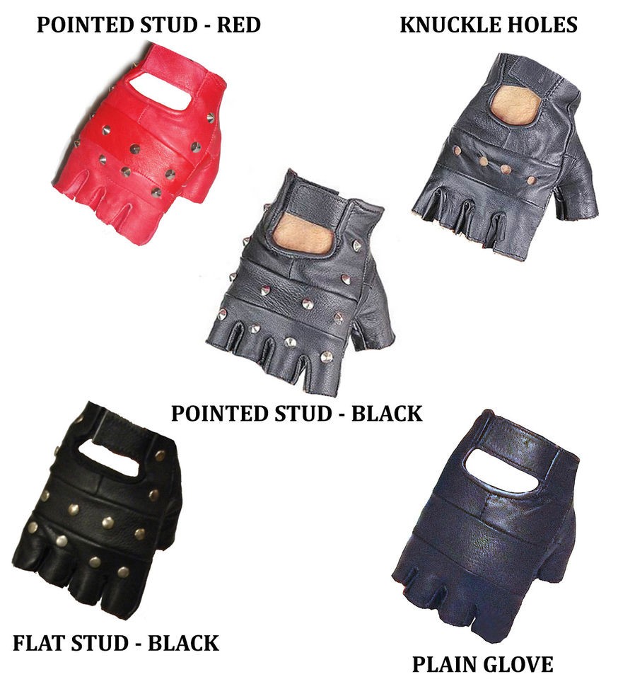 Plain or Studded Fingerless Biker Punk Goth Driving Cycling Gloves 