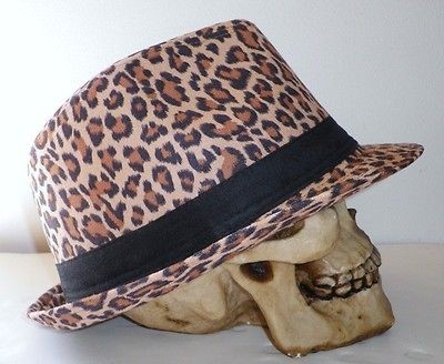 NEW COOL RETRO LEOPARD PRINT BROWN FEDORA HAT CAP L/XL