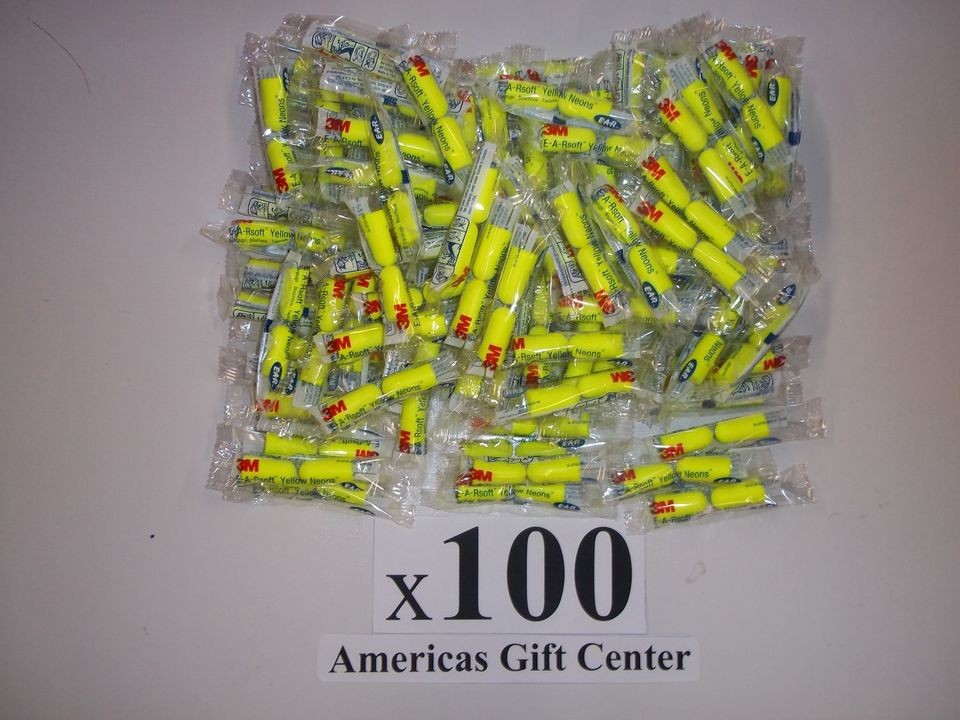 EarPlugs 100 Pair 3M Yellow Neon Soft Foam Value Individually Wrapped 