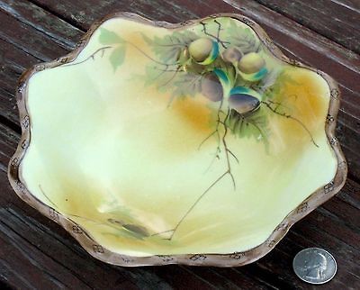 NIPPON serving bowl dish NUT ACORN hand painted PORCELAIN