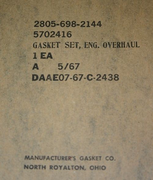 274 Army Mule Gasket Set, Eng. Overhaul