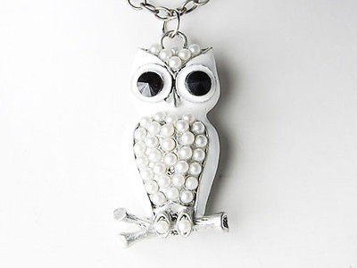 Cute Snow White Enamel Painted Pearl Body Beaded Owl Pendant Costume 