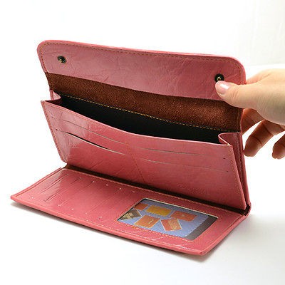 Slim Woman/Ladys Thin Pink Long Wallet Money Purse Card Holders 