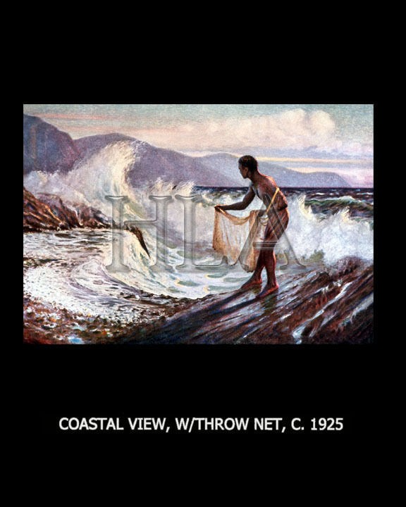 Hawaii Fishing Art Costal View w Throw Net 3148