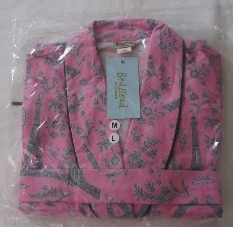 NEW BEDHEAD FLANNEL EIFFEL TOWER ROBE PINK AND GREY BED HEAD SIZE M/L 
