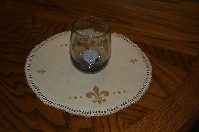 New Orleans Stenciled Gold Fleur De Lis Osnaburg Doily Candle Lamp Mat 