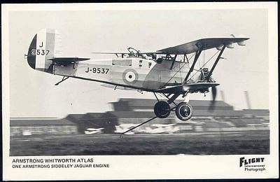   Single Engine Biplane Armstrong Whitworth Atlas J 9537, Flight RPPC