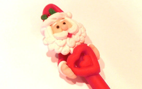 New Cute Fimo Polymer Clay Winter Christmas Santa Claus Heart Pen