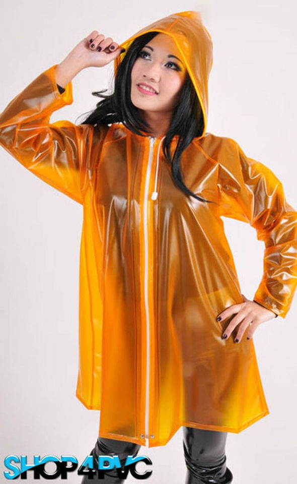 Funky Womens Waterproof PVC Fashion Jacket Plastic Raincoat With 
