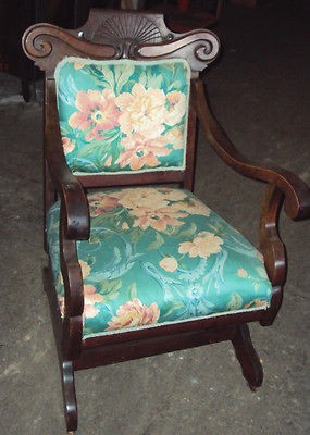 VICTORIAN PLATFORM ROCKER   FLOWER UPHOLSTERED