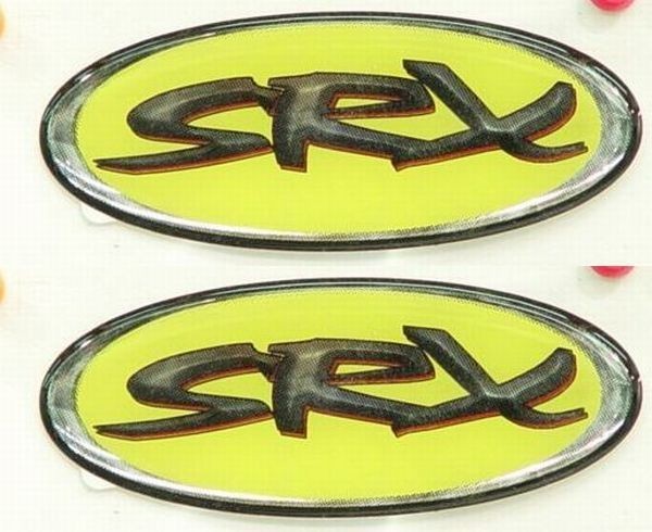 SEA RAY SRX 4 1/3 X 2 INCH YELLOW/RED/BLACK/SILVER BOAT DECALS (PAIR)