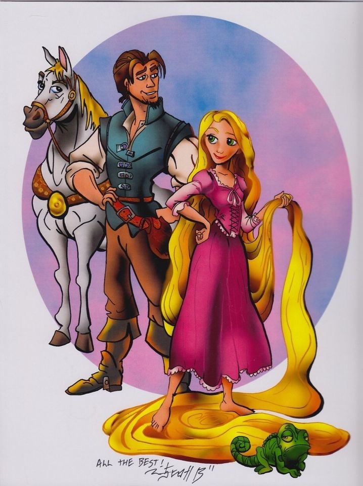 TANGLED RAPUNZEL AND FLYNN RIDER SIGNED RETRO STYLE TRIBUTE PRINT