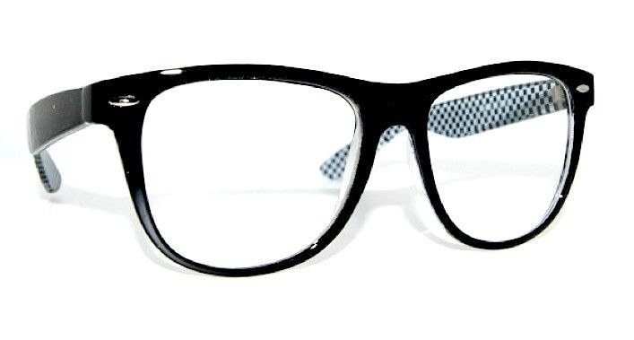 Black White Checkered Retro NHS Designer Geek Nerd New clear Lens 