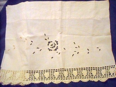   COTTON WINDOW CURTAIN VALANCE W/CUTOUTS & CROCHETED TRIM 56W X 15L