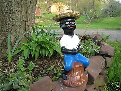 Black Fishing Boy Concrete Statue Pond (Lawn Jockey)
