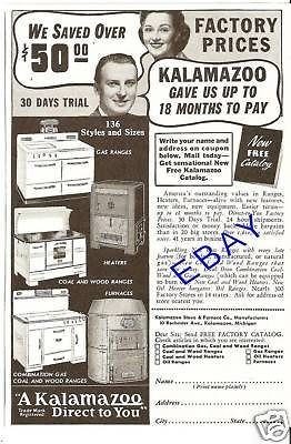 1941 KALAMAZOO GAS COAL & WOOD BURNING RANGE AD STOVE