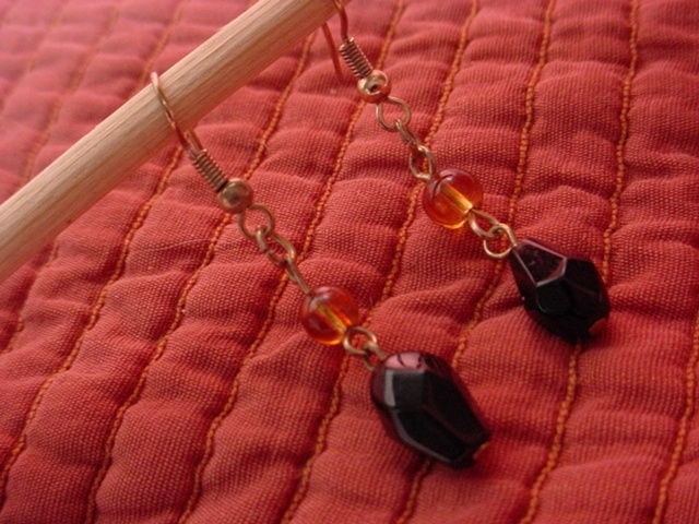 Pierced Amber tone Black Drop Earrings Elizabethan