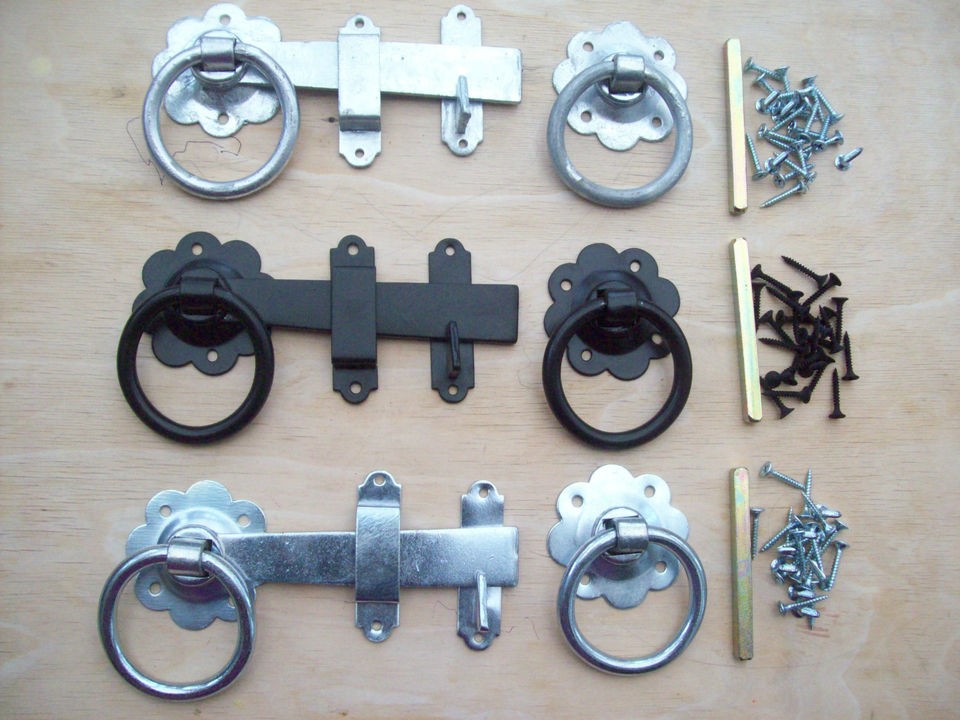 BLACK ZINC GALVANISED RING GATES DOORS SHEDS LATCH LOCK HANDLES