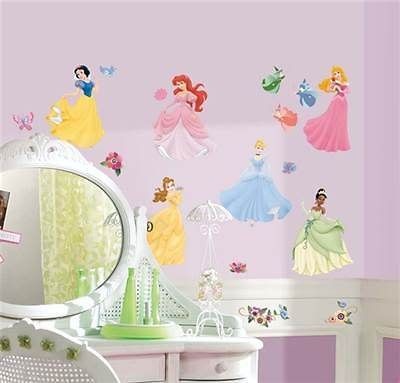Disney Princess 37 Wall Stickers Gems Decals Ariel Cinderella Belle 