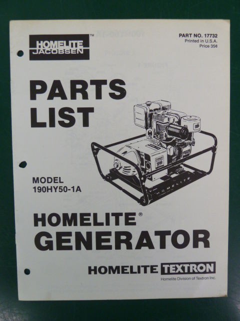 HOMELITE GENERATOR PARTS LIST MANUAL 190HY50 1A NO. 17732