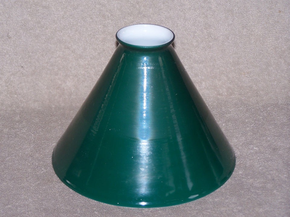 ANTIQUE EMERALITE INDUSTRIAL CASED GLASS CONE LAMP SHADE