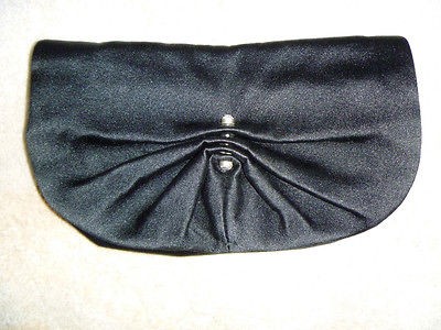 YSL, Yves Saint Laurent SATIN CLUTCH W/JEWELED BUTTON