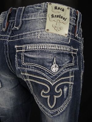 NWT Mens ROCK REVIVAL Jeans STEVEN 12 Straight Leg Leather Fleurs 