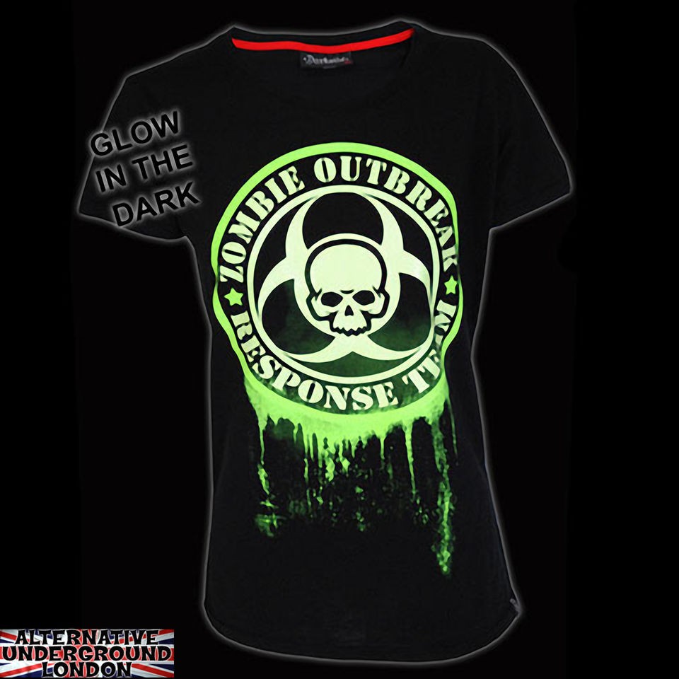 DARKSIDE CLOTHING GLOW IN THE DARK ZOMBIE RESPONSE WOMENS T SHIRT 