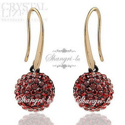   GOLD GF 12mm RED BALL SWAROVSKI CRYSTAL HOOP Dangle EARRINGS EA119