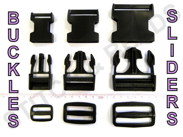 Black Plastic Buckle or Sliders Fasteners Side Release For Webbing 