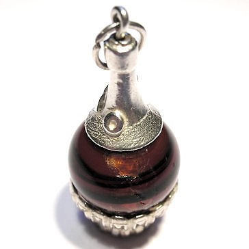 Vintage Sterling Silver Set MARBLE CHIANTI BOTTLE Charm