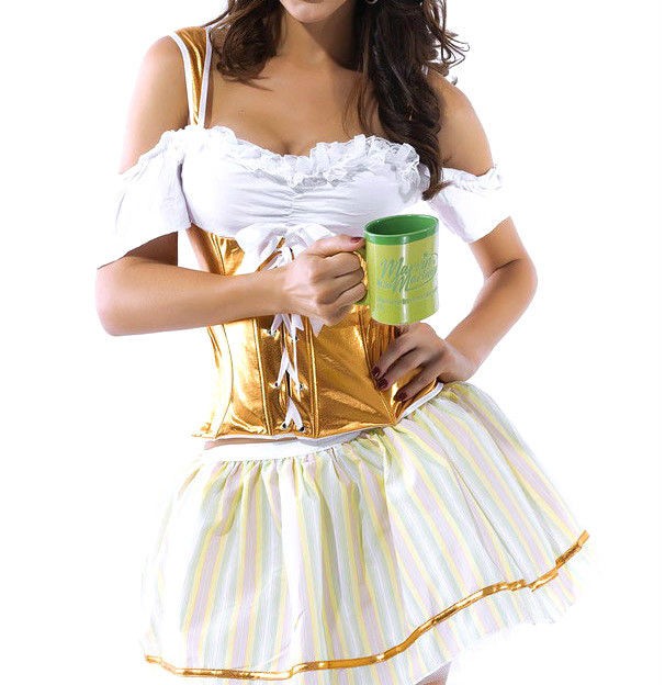 Octoberfest Corset Gold White Dirndl Dress Oktoberfest German Bavarian 