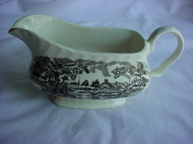 Transferware Myott The Hunter Black Gravy Boat