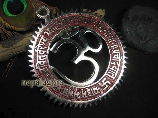 WH17 HINDU OM MANTRA YOGA meditation Silver tone wall hanging INDIA 