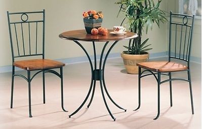   Dining Round Small Wooden Bistro Table and 2 Chairs Set Brown Black