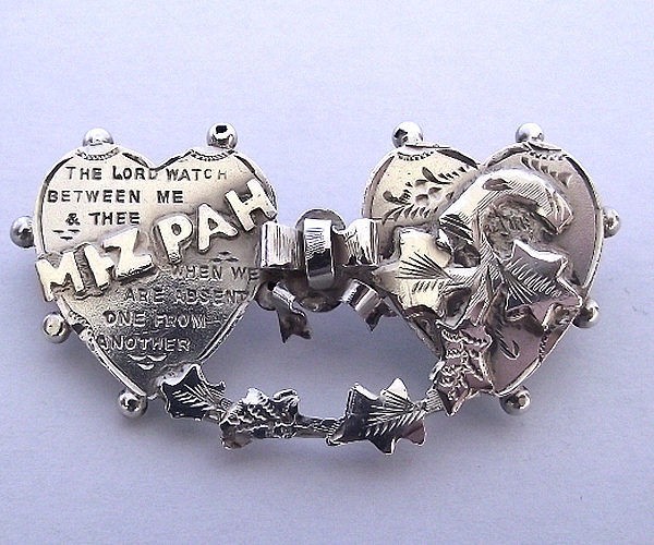 ANTIQUE SILVER LOVE HEART MIZPAH BROOCH PIN HALLMARKED 1902