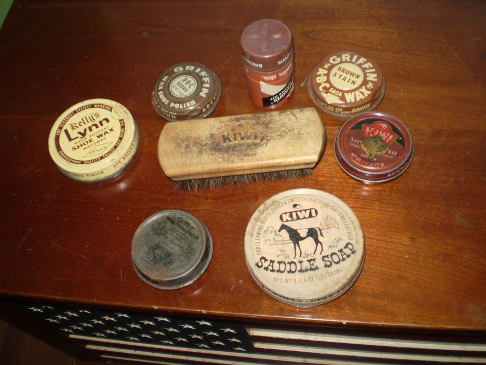 Shoe Polish brush lot 8 Griffin Kellys Lynn Johnson Kiwi Saddle Soap 